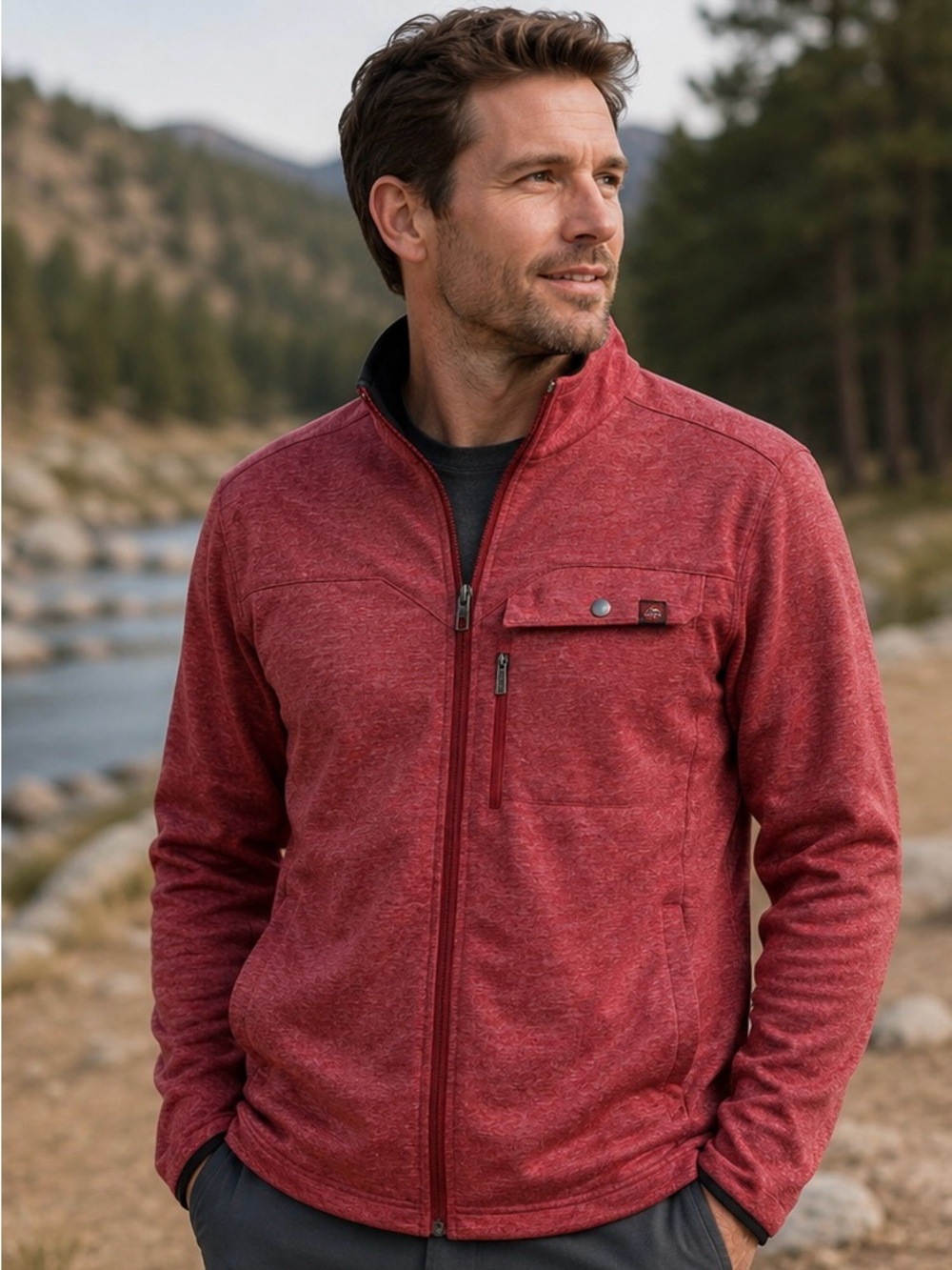 Mountain & Isles Men’s Full Zip Performance Jacket Red Fleece Outdo Size M